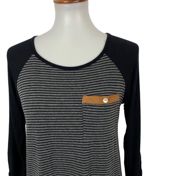 Staccato Black Gray Striped Long Sleeve Top Pocket Detail Small - Picture 2 of 5